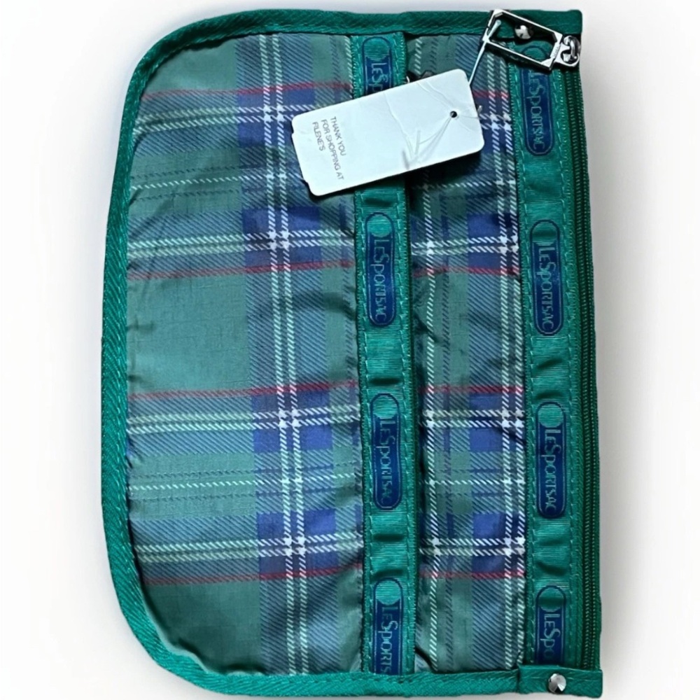 NWT LESPORTSAC Plaid Vintage Zip Makeup Toiletry Bag Filene"s  tag